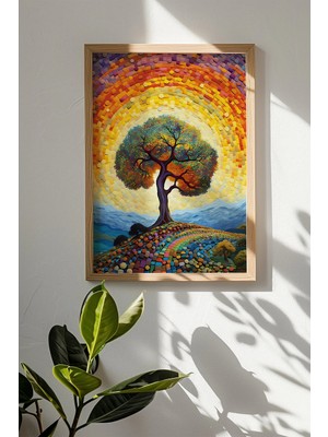 Artavessa Tek Parça Gerçek Ham Ahşap Çerçeveli Mosaic Temalı Tablo - Model 16
