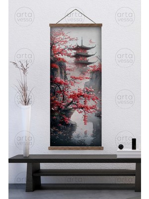 Artavessa Japon Tarzı Gerçek Ahşap Boyalı Çıtalı Askılı Kanvas Tablo - Artjpnpstrdk9