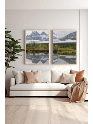 Artavessa 2 Parça Gerçek Ahşap Renkli Çerçeveli Tablo Seti - Model 17