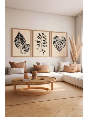 Artavessa 3 Parça Ham Renk Gerçek Ahşap Çerçeveli Tablo Seti - Model 22