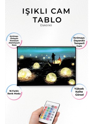 Yanardağ Modern Işıklı Romantik Gondol Tasarımlı Cam Tablo