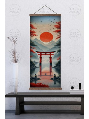 Artavessa Japon Tarzı Gerçek Ahşap Boyalı Çıtalı Askılı Kanvas Tablo - ARTJPNPSTRDK16