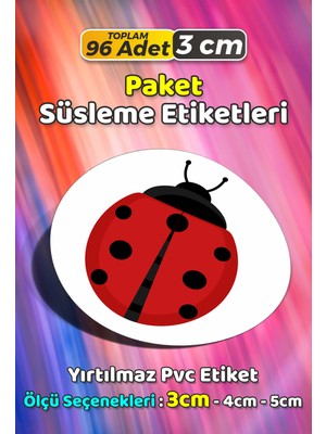 Sb Store Uğur Böceği Temalı Ambalaj Hediye Paket Süsleme Etiketi Model 158 - 96 Adet 3cm