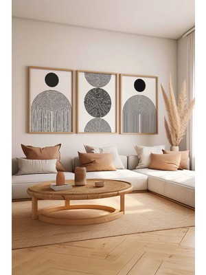 Artavessa 3 Parça Ham Renk Gerçek Ahşap Çerçeveli Tablo Seti - Model 13