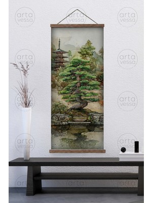 Artavessa Japon Tarzı Gerçek Ahşap Boyalı Çıtalı Askılı Kanvas Tablo - ARTJPNPSTRDK20