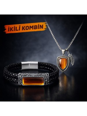 Ikili Kombin Stil Sahibi Erkekler Kaplan Gözü Taşlı Erkek Bileklik Kolye Seti