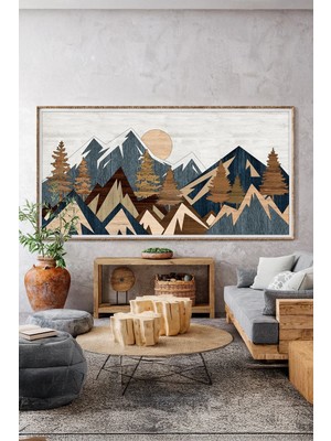 Artavessa Tek Parça Gerçek Ham Ahşap Yatay Panorama Çerçeveli Tablo - Model 8