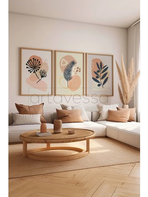 Artavessa 3 Parça Gerçek Ham Ahşap Çerçeveli Tablo Seti - Model 15