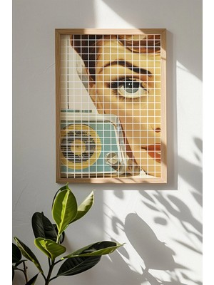 Artavessa Tek Parça Gerçek Ham Ahşap Çerçeveli Popart Kare Çizgili Tablo - Model 24