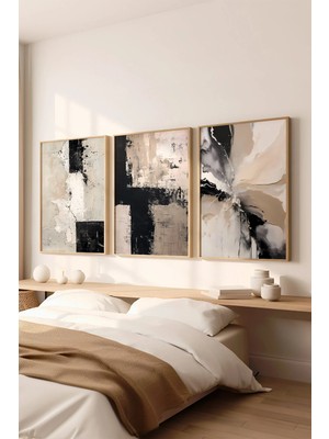 Artavessa 3 Parça Ham Renk Gerçek Ahşap Çerçeveli Tablo Seti - Model 17