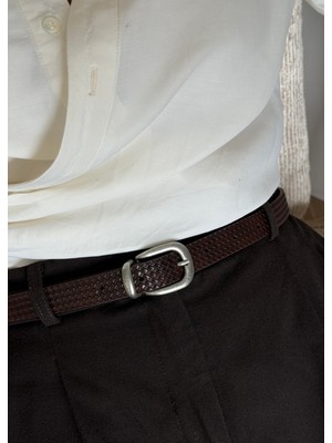 KİLİGİSTANBUL Khan Kahverengi Suni Deri Örme Desen Kemer 100 cm