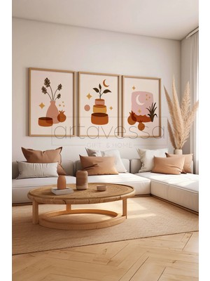 Artavessa 3 Parça Gerçek Ham Ahşap Çerçeveli Tablo Seti - Model 6