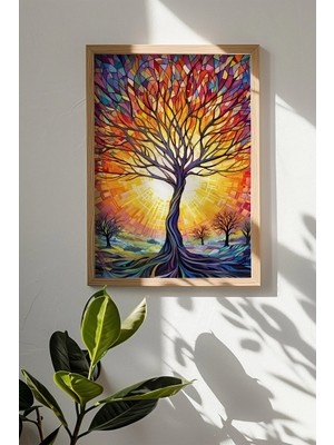 Artavessa Tek Parça Gerçek Ham Ahşap Çerçeveli Mosaic Temalı Tablo - Model 13