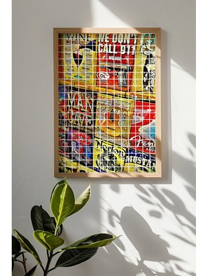 Artavessa Tek Parça Gerçek Ham Ahşap Çerçeveli Popart Kare Çizgili Tablo - Model 13