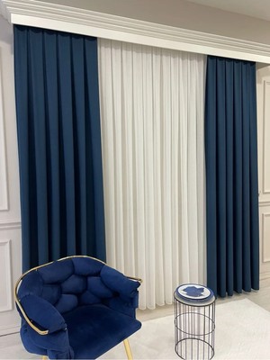 Assina Keten Kumaş Lacivert 1/2 Seyrek Pile Kalın Tek Kanat Fon Perde