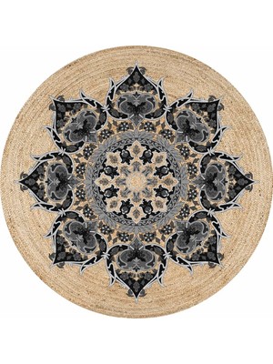 Kilim Home Boho 933 Gri-Siyah Mandala Natural Doğal Jüt