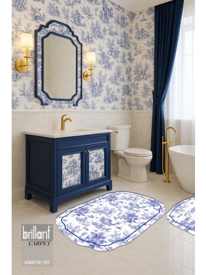 Brillant Toile De Jouy Temalı Tekli Lateks Taban Banyo Paspası (45X55)