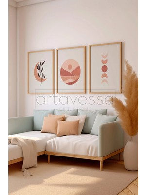 Artavessa 3 Parça Gerçek Ham Ahşap Çerçeveli Tablo Seti - Model 20