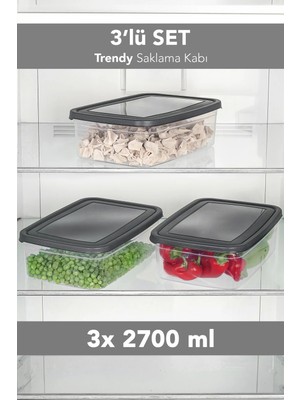Meleni Home 3'lü Trendy Buzdolabı Düzenleyici - Mikrodalga ve Difrize Uygun Organizer Saklama Difriz Kabı 2700ML