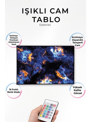 Yanardağ Modern Işıklı Kozmik Nebula Tasarımlı Cam Tablo