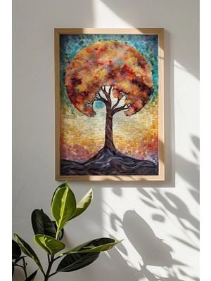 Artavessa Tek Parça Gerçek Ham Ahşap Çerçeveli Mosaic Temalı Tablo - Model 23