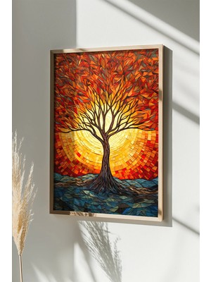 Artavessa Tek Parça Gerçek Ham Ahşap Çerçeveli Mosaic Temalı Tablo - Model 5