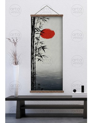 Artavessa Japon Tarzı Gerçek Ahşap Boyalı Çıtalı Askılı Kanvas Tablo - ARTJPNPSTRDK11