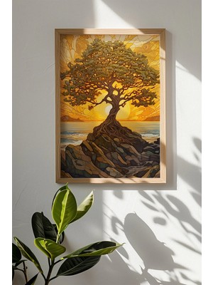 Artavessa Tek Parça Gerçek Ham Ahşap Çerçeveli Mosaic Temalı Tablo - Model 36