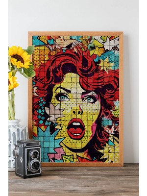 Artavessa Tek Parça Gerçek Ham Ahşap Çerçeveli Popart Mosaic Çizgili Tablo - Model 20
