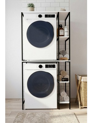 Gold Falez Çamaşır Makinesi Dolabı Yan Raflı Dolap Metal Banyo Organizer Çok Katlı Düzenleyici 264 Siyah