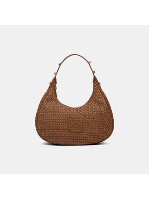 Desa Kadın Taba Örgü Detaylı Gold Aksesuarlı Omuz Çantası