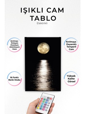 Yanardağ Modern Işıklı Ay Gece Tasarımlı Cam Tablo