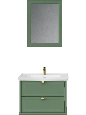 Creavit Antik Iki Çekmeceli 80 cm Zeytuni Lavabo Dolabı Ikili Set