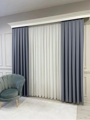 Assina Keten Gri 1/2 Seyrek Pile Kalın Tek Kanat Fon Perde