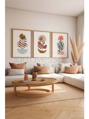 Artavessa 3 Parça Gerçek Ham Ahşap Çerçeveli Tablo Seti - Model 13