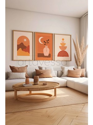 Artavessa 3 Parça Gerçek Ham Ahşap Çerçeveli Tablo Seti - Model 11