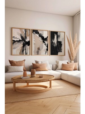 Artavessa 3 Parça Ham Renk Gerçek Ahşap Çerçeveli Tablo Seti - Model 16