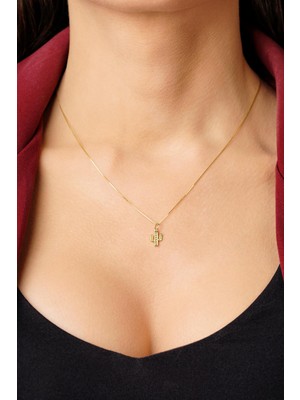 Fiyonk Kuyumculuk 14 Ayar Altın Küp Zincirde Kaktüs Kolye Ucu