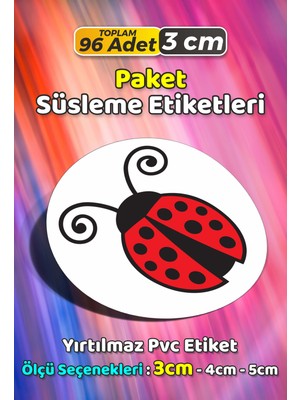Sb Store Uğur Böceği Temalı Ambalaj Hediye Paket Süsleme Etiketi Model 159 - 96 Adet 3cm