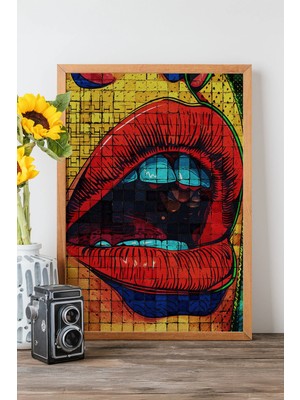 Artavessa Tek Parça Gerçek Ham Ahşap Çerçeveli Popart Mosaic Çizgili Tablo - Model 28