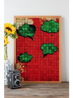 Artavessa Tek Parça Gerçek Ham Ahşap Çerçeveli Popart Mosaic Çizgili Tablo - Model 26
