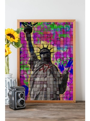 Artavessa Tek Parça Gerçek Ham Ahşap Çerçeveli Popart Mosaic Çizgili Tablo - Model 6