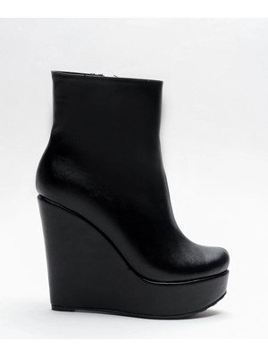 Ayakkabı Ateşi Kadın Fermuarlı Dolgu Topuklu Bot Dainas Siyah Cilt