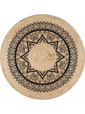 Kilim Home Boho 918 Siyah Mandala Desenli Natural Jüt