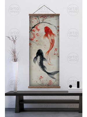 Artavessa Japon Tarzı Gerçek Ahşap Boyalı Çıtalı Askılı Kanvas Tablo - Artjpnpstrdk5