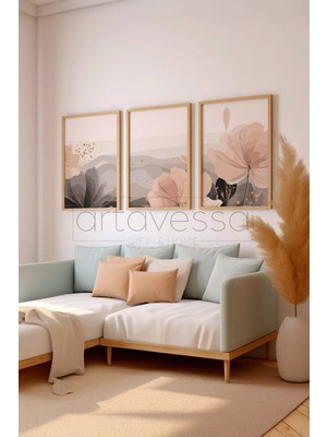 Artavessa 3 Parça Gerçek Ham Ahşap Çerçeveli Tablo Seti - Model 12