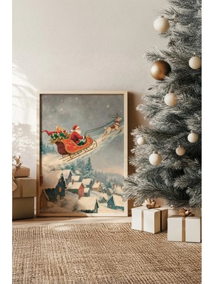 Artavessa Tek Parça Gerçek Ham Ahşap Çerçeveli Yılbaşı(New Year) Temalı Tablo - Model 6