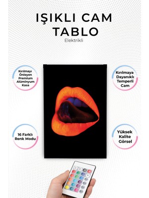 Yanardağ Modern Işıklı Dudak Tasarımlı Cam Tablo