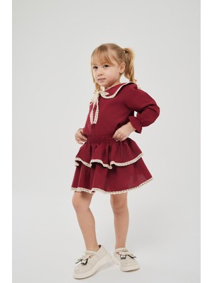 Butik Kız Çocuk %100 Pamuklu Etekli 2'li Takım Toka Aksesuarlı