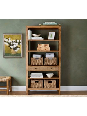 Rattoria Masif Ahşap Çekmece Detaylı Kitaplık